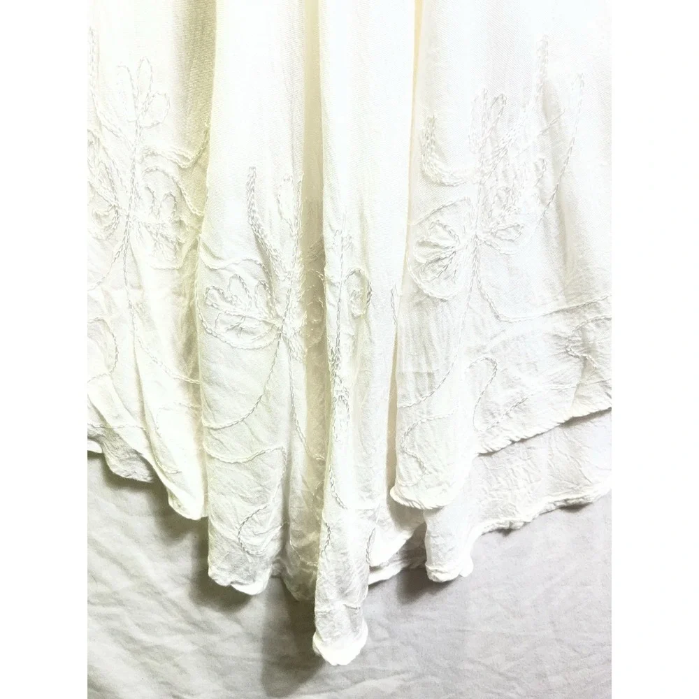 VTG 90's Sheer Embroidered Laceup Midi Dress OS White Boho Festival Fairycore - Picture 4 of 7